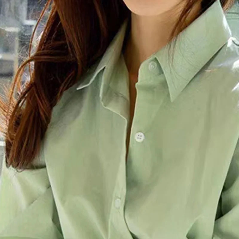 V-Hals Blouse Lange Mouwen Chique Losse Vrouwelijke Jurk Blouse