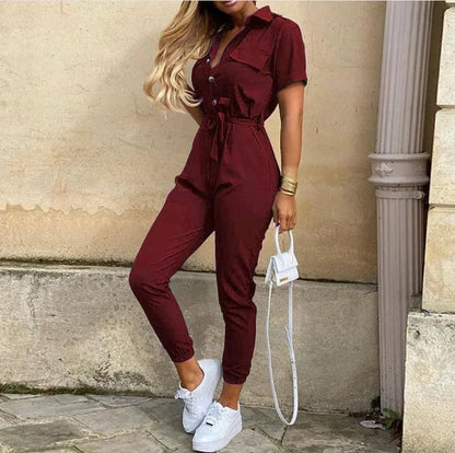 Vrouwelijke Jumpsuit met Riem Vintage Stijl voor Alle Gelegenheden