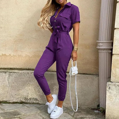 Vrouwelijke Jumpsuit met Riem Vintage Stijl voor Alle Gelegenheden