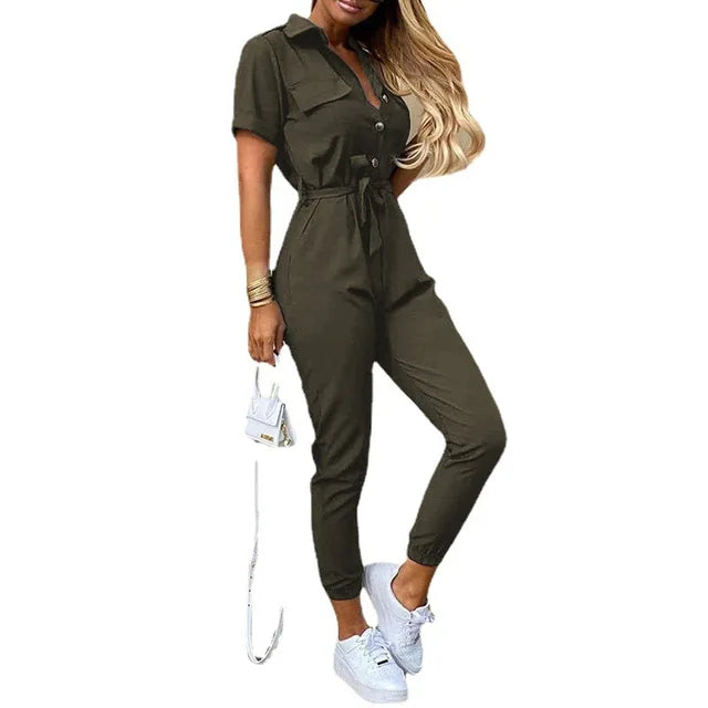 Vrouwelijke Jumpsuit met Riem Vintage Stijl voor Alle Gelegenheden