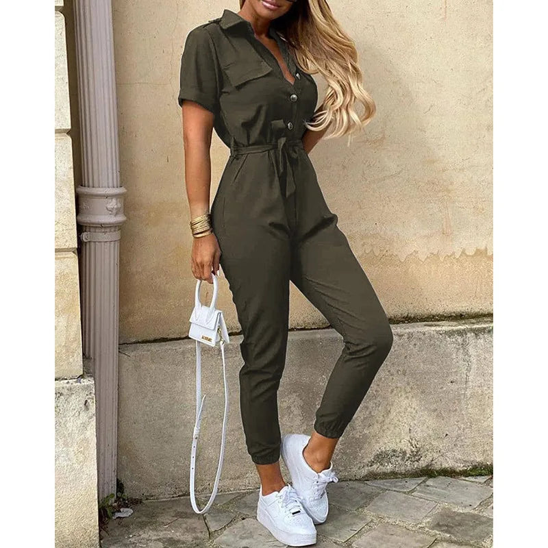 Vrouwelijke Jumpsuit met Riem Vintage Stijl voor Alle Gelegenheden