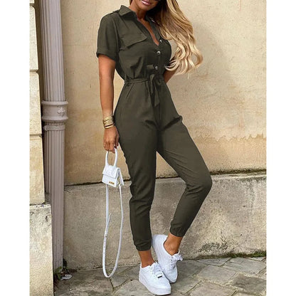 Vrouwelijke Jumpsuit met Riem Vintage Stijl voor Alle Gelegenheden
