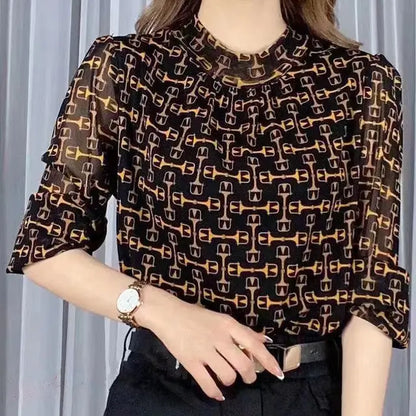 Heren T-shirt met Plaid Print en Halfhoge Kraag
