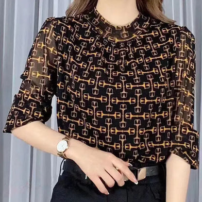 Heren T-shirt met Plaid Print en Halfhoge Kraag