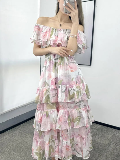 Bloemenjurk Zomerse Chiffon Ruches Jurk voor Vrouw