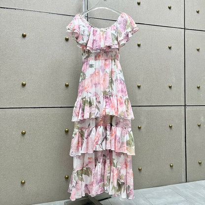Bloemenjurk Zomerse Chiffon Ruches Jurk voor Vrouw