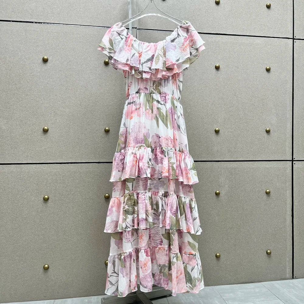 Bloemenjurk Zomerse Chiffon Ruches Jurk voor Vrouw