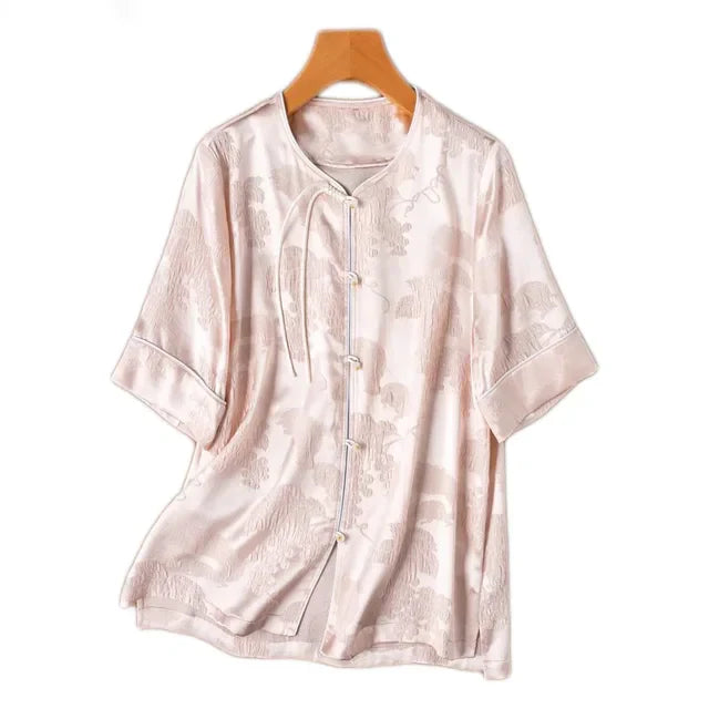 Roze Zijden Shirt Vrouwen Zomerse Natuurlijk - StudioMarella