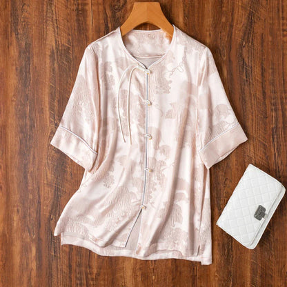 Roze Zijden Shirt Vrouwen Zomerse Natuurlijk