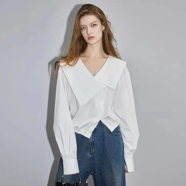 Dame Katoenen Overhemd Wit Lange Mouw Zomer Shirt - StudioMarella