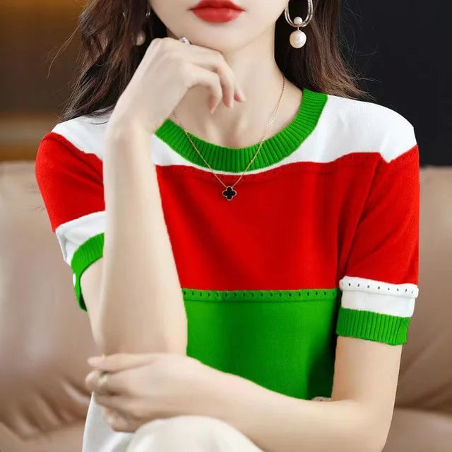 Zijden T-Shirt Korte Mouwen Zomerse IJsblauwe Kleur