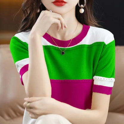 Zijden T-Shirt Korte Mouwen Zomerse IJsblauwe Kleur