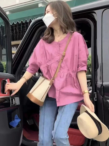 Zomerse Blouse Vrouw Casual Leuke Losse Pasvorm