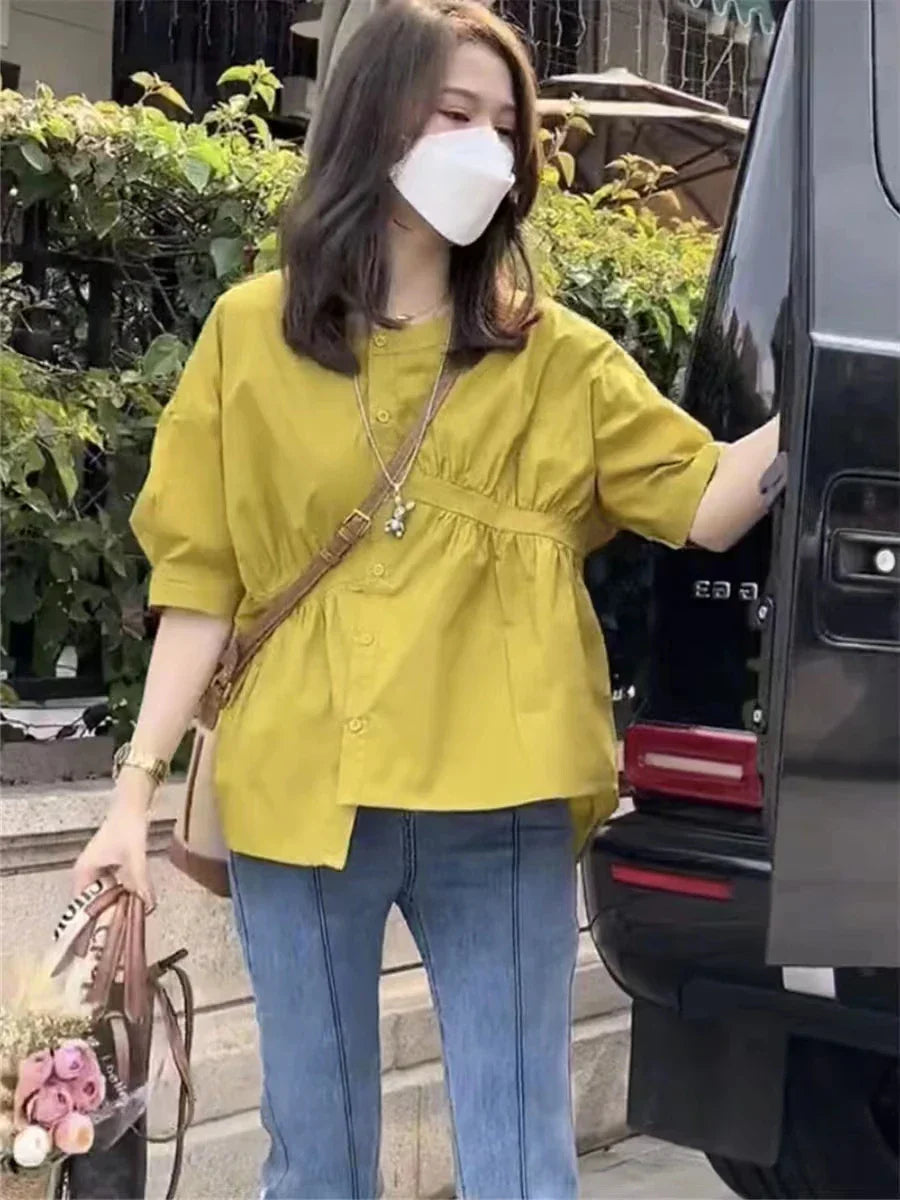 Zomerse Blouse Vrouw Casual Leuke Losse Pasvorm