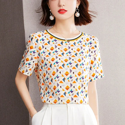 Vrouwelijke Zijde T-Shirt met Zomerse Ruitjes Print