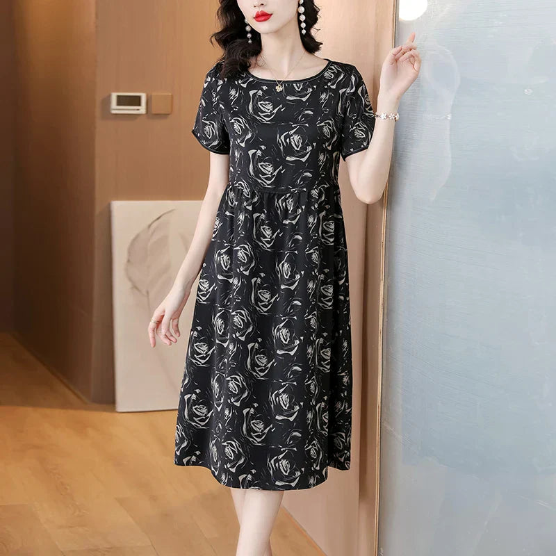 Zomerjurk van Zijde met Bloemenprint en Satijnen Look