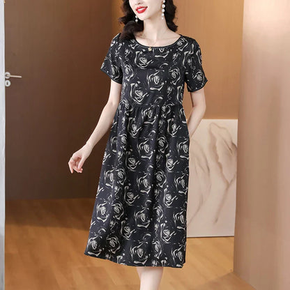 Zomerjurk van Zijde met Bloemenprint en Satijnen Look