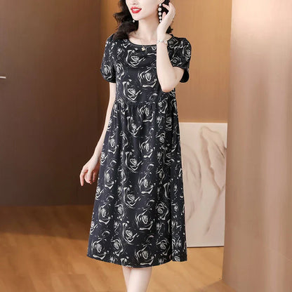 Zomerjurk van Zijde met Bloemenprint en Satijnen Look