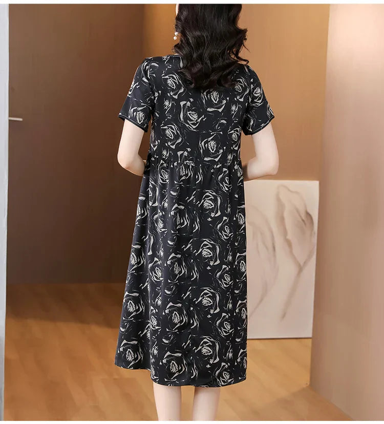 Zomerjurk van Zijde met Bloemenprint en Satijnen Look