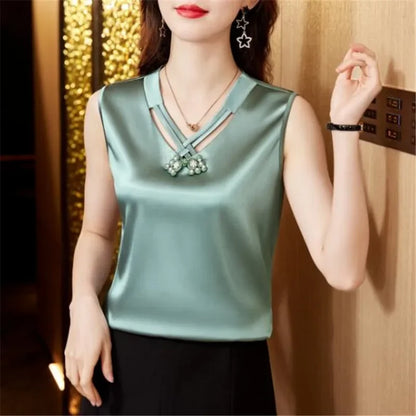 Mouwloze Blouse voor Dames Zomer Satijn Top