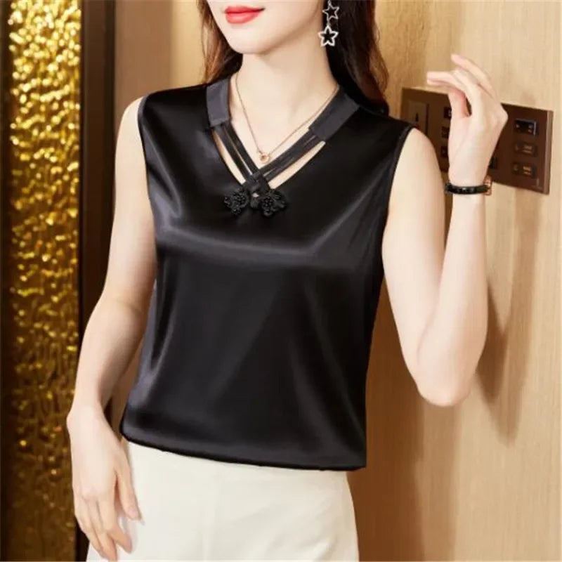Mouwloze Blouse voor Dames Zomer Satijn Top