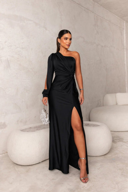 Dames Satijnen Jurk One-Shoulder Stijl