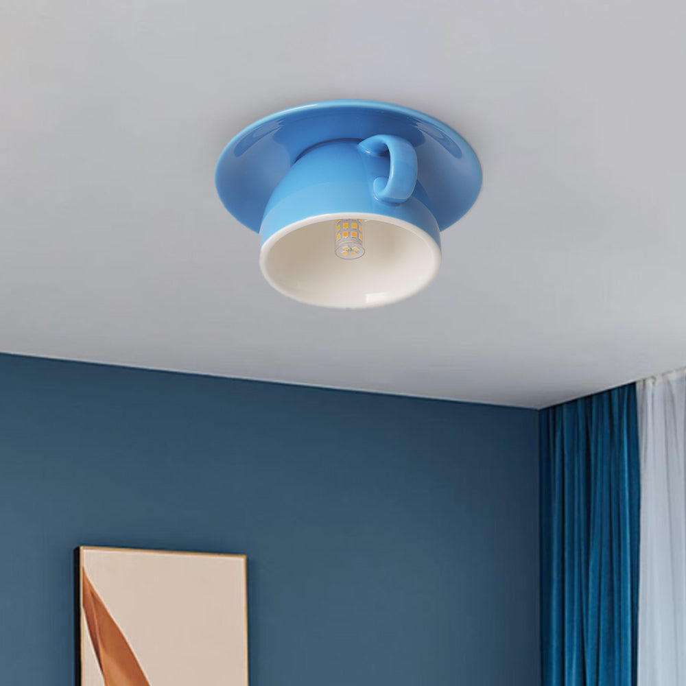 Plafondlamp Keramiek Koffiekop Vorm LED Blauw Roze Geel Slaapkamer Woonkamer Speels Design