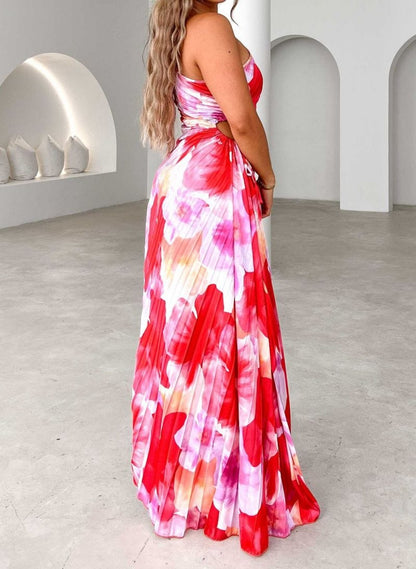 Feestelijke Jurk voor Vrouw Elegante Bloemenprint One-Shoulder Stijl