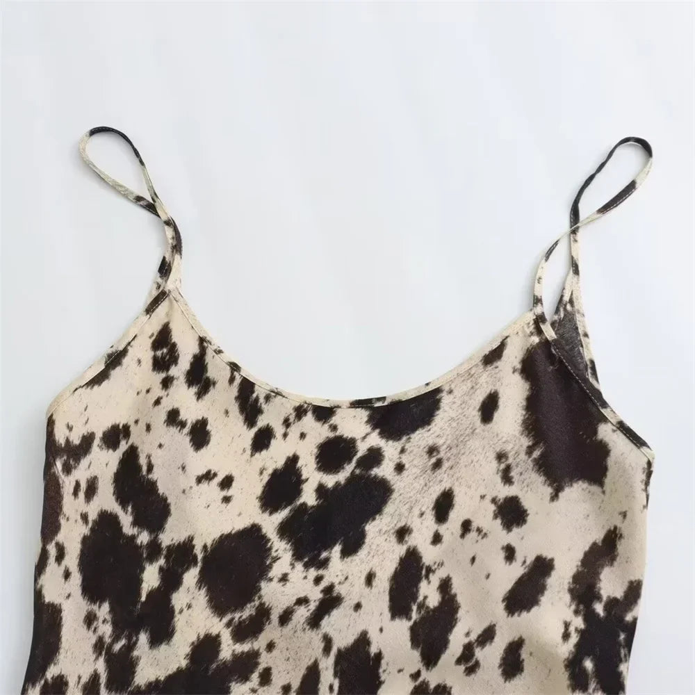 Zijde Satijnen Slip Jurk Dierpatroon Elegante Avondjurk