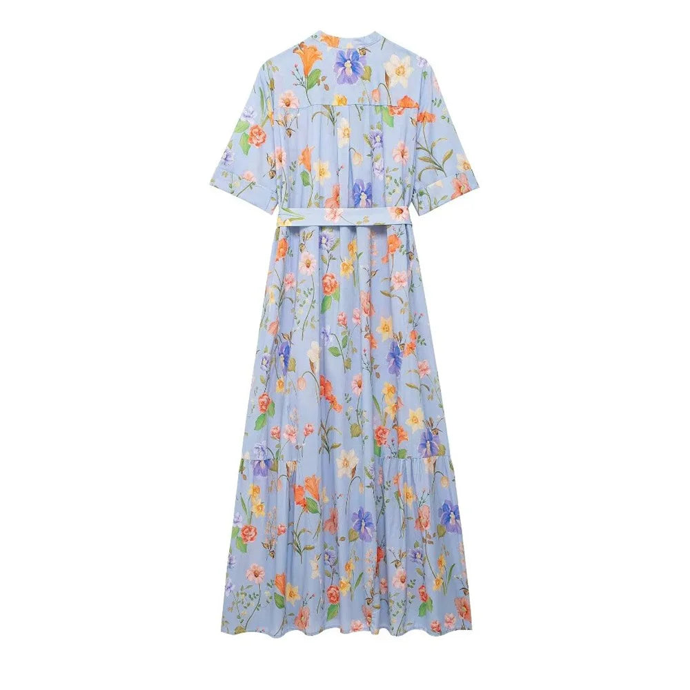 Lange Bloemenjurk Vrouwelijke Zomerjurk Mooi Print