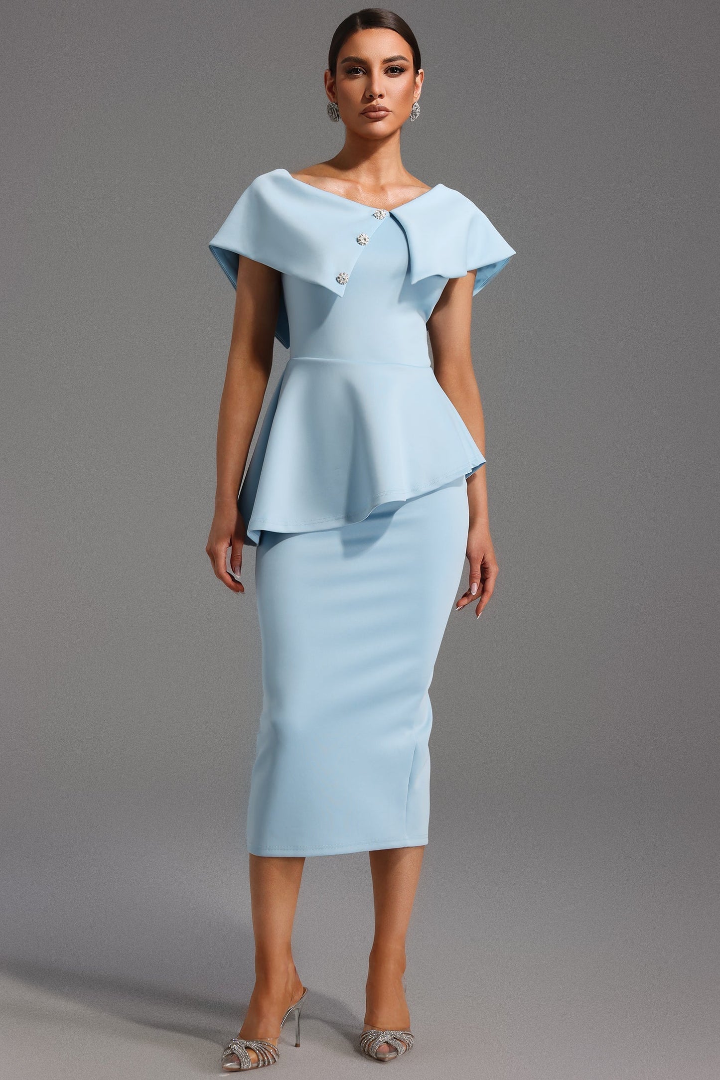 Midi Jurk Babyblauw Elegante Vrouwelijke Zomerjurk - StudioMarella