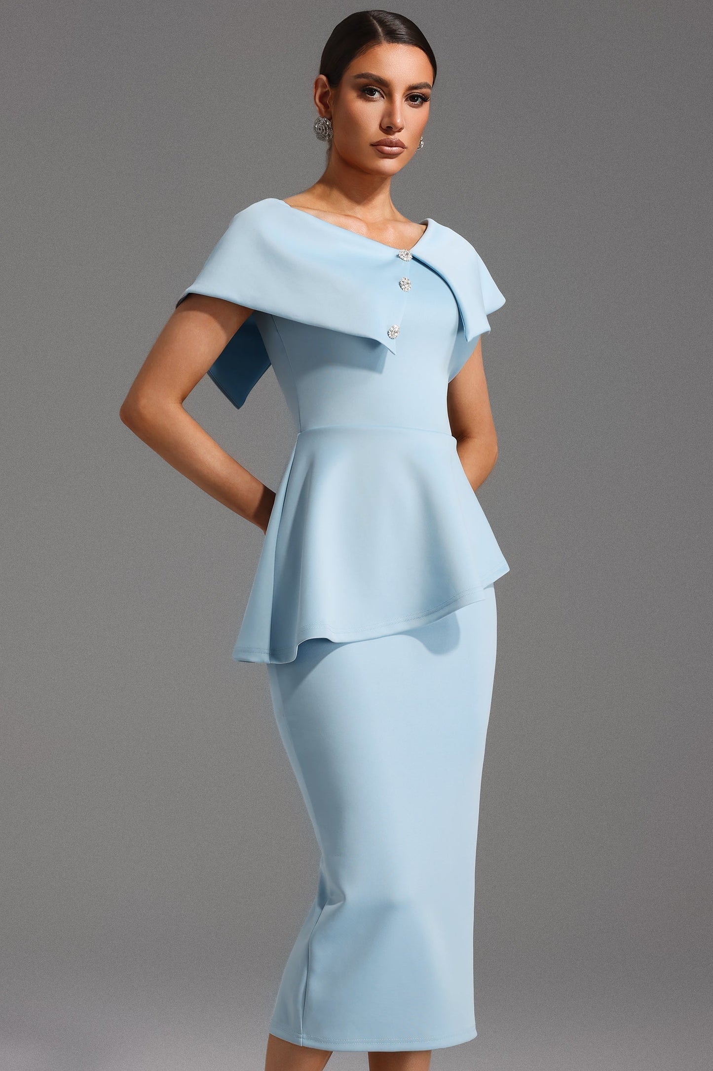 Midi Jurk Babyblauw Elegante Vrouwelijke Zomerjurk