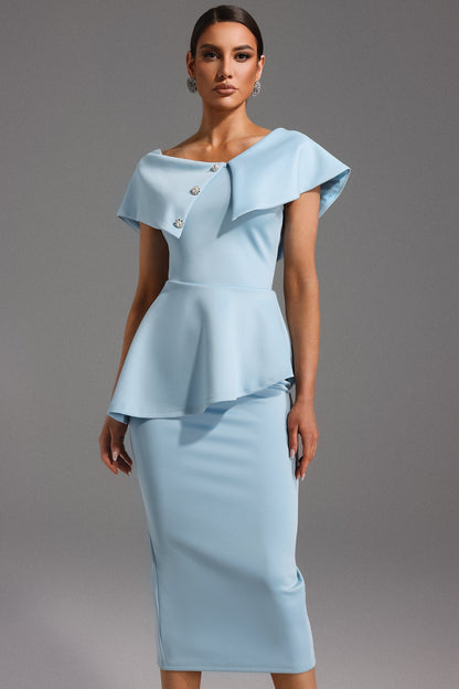 Midi Jurk Babyblauw Elegante Vrouwelijke Zomerjurk