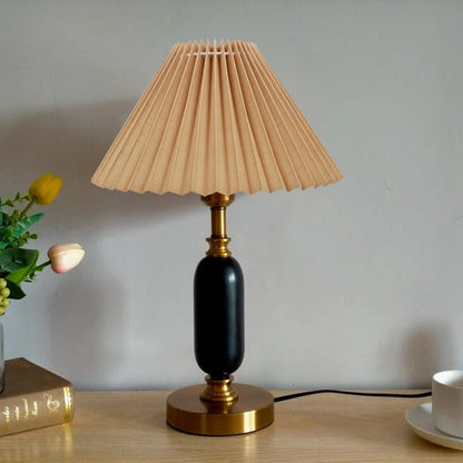 Tafellamp Geplooide Kap Metaal Goud Zwart Wit 28x46cm E12 Slaapkamer Woonkamer Retro