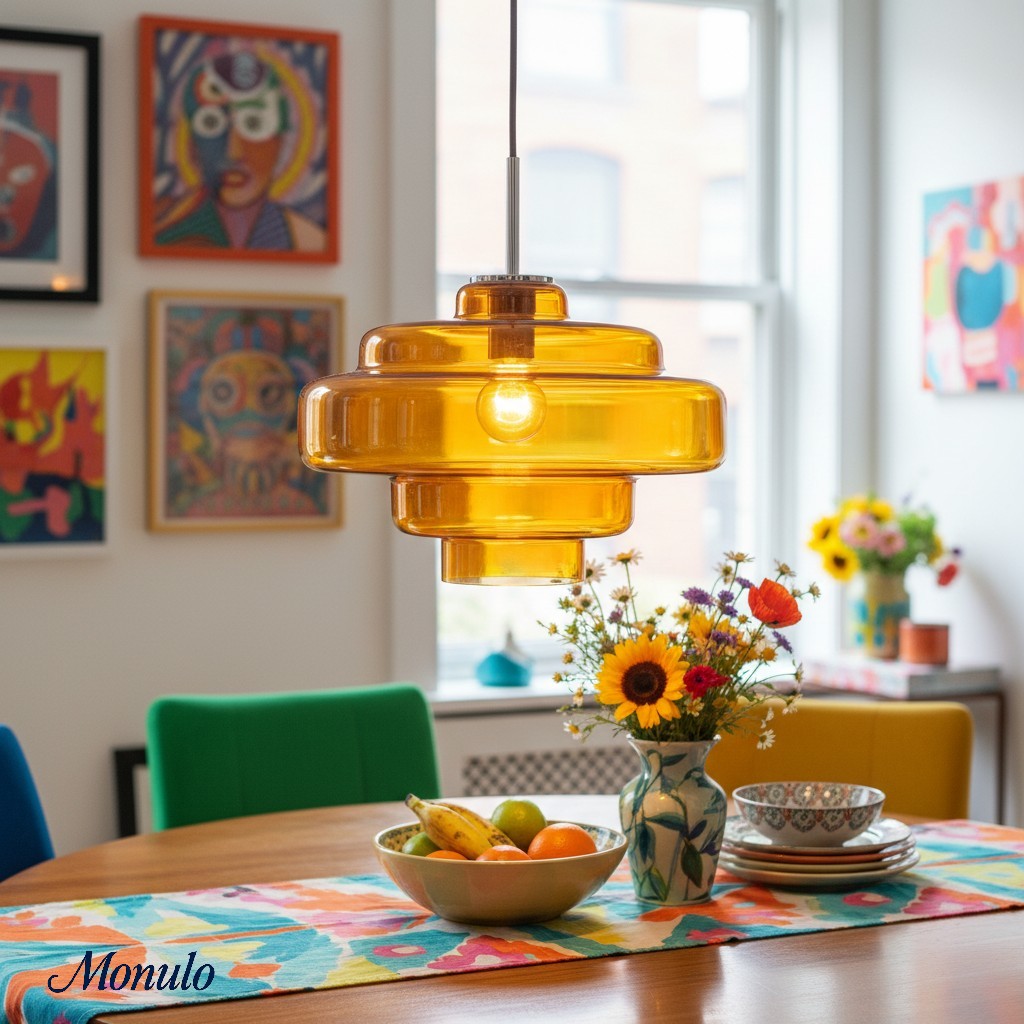 Gekleurde Glazen Hanglamp met Verstelbare Ophanging – Moderne Lichtpunt voor Eetkamer Keuken Woonkamer