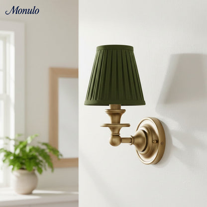 Wandlamp met stoffen kap en zwanenhalsarm – smeedijzeren armatuur met verstelbare leeslamp