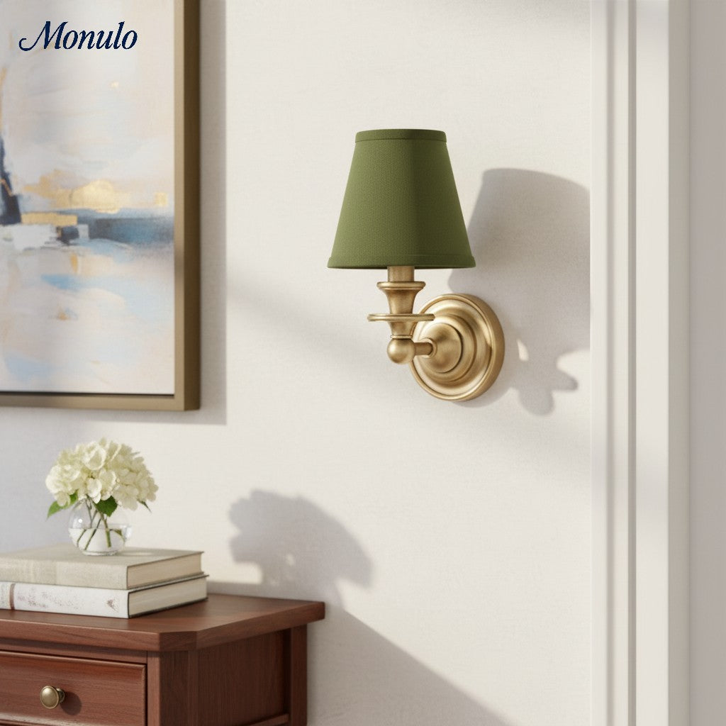 Wandlamp met stoffen kap en zwanenhalsarm – smeedijzeren armatuur met verstelbare leeslamp