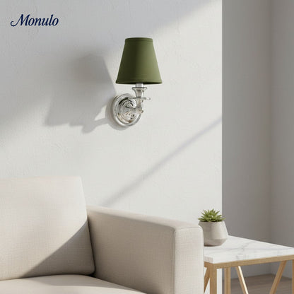 Wandlamp met stoffen kap en zwanenhalsarm – smeedijzeren armatuur met verstelbare leeslamp