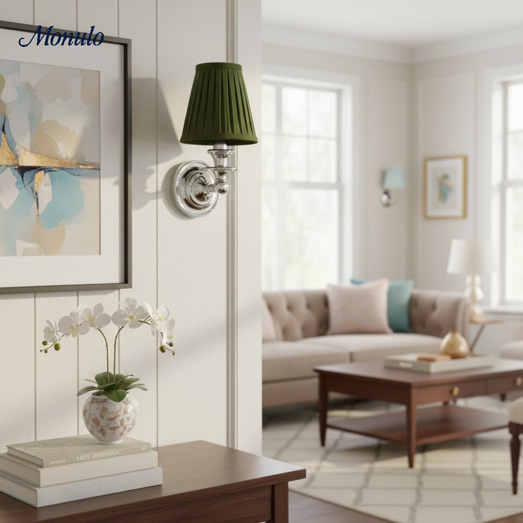 Wandlamp met stoffen kap en zwanenhalsarm – smeedijzeren armatuur met verstelbare leeslamp