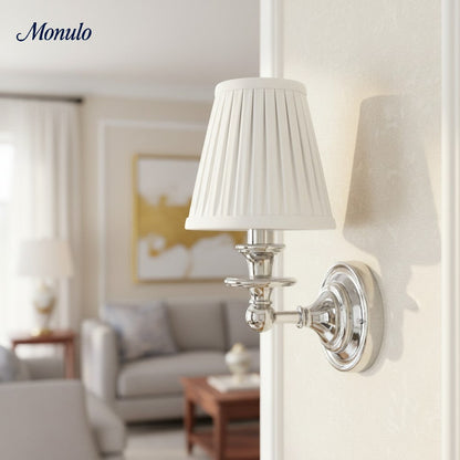 Wandlamp met stoffen kap en zwanenhalsarm – smeedijzeren armatuur met verstelbare leeslamp