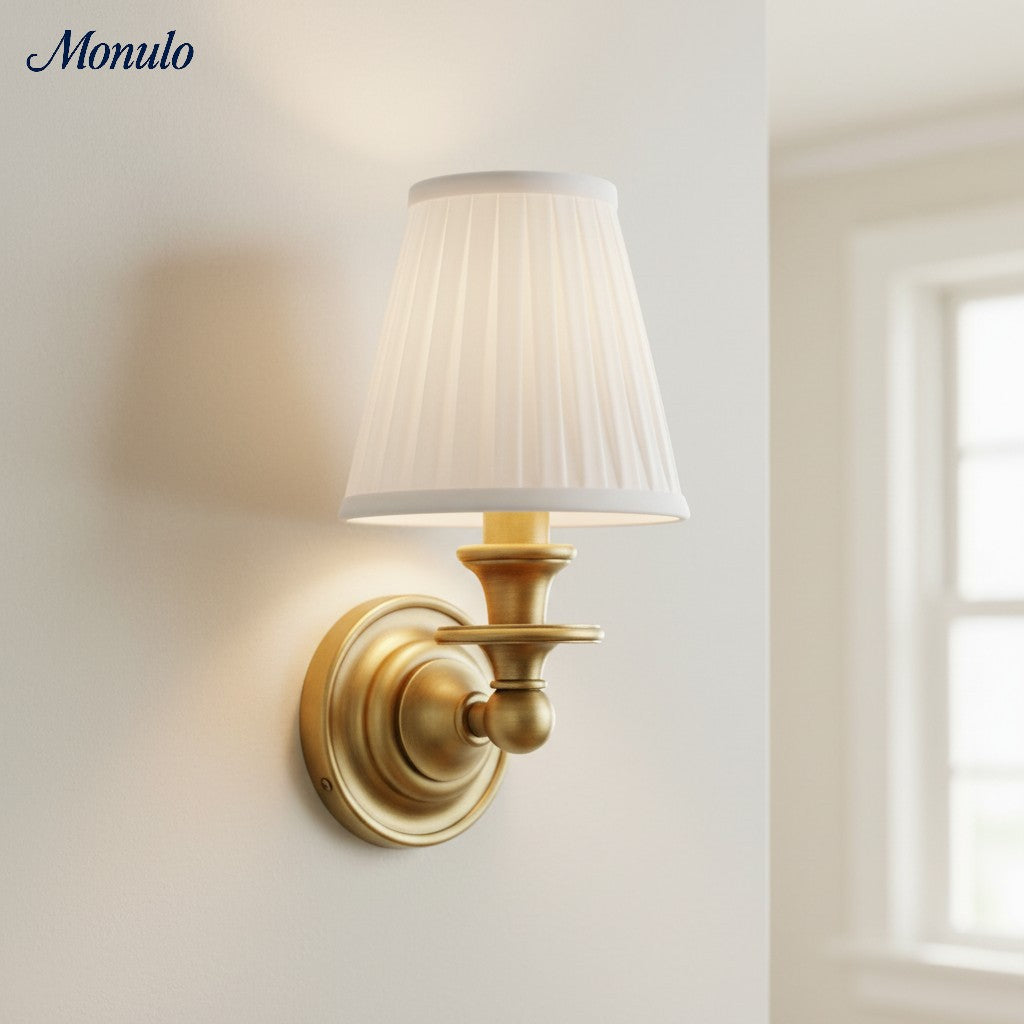 Wandlamp met stoffen kap en zwanenhalsarm – smeedijzeren armatuur met verstelbare leeslamp