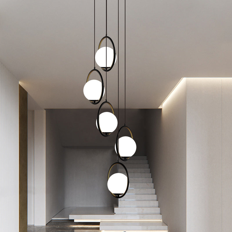 Glazen Bolkroonluchter – Zwart Metalen Hanglamp met Meerdere Glazen Bollen voor Trappenhuis, Eetkamer, Woonkamer