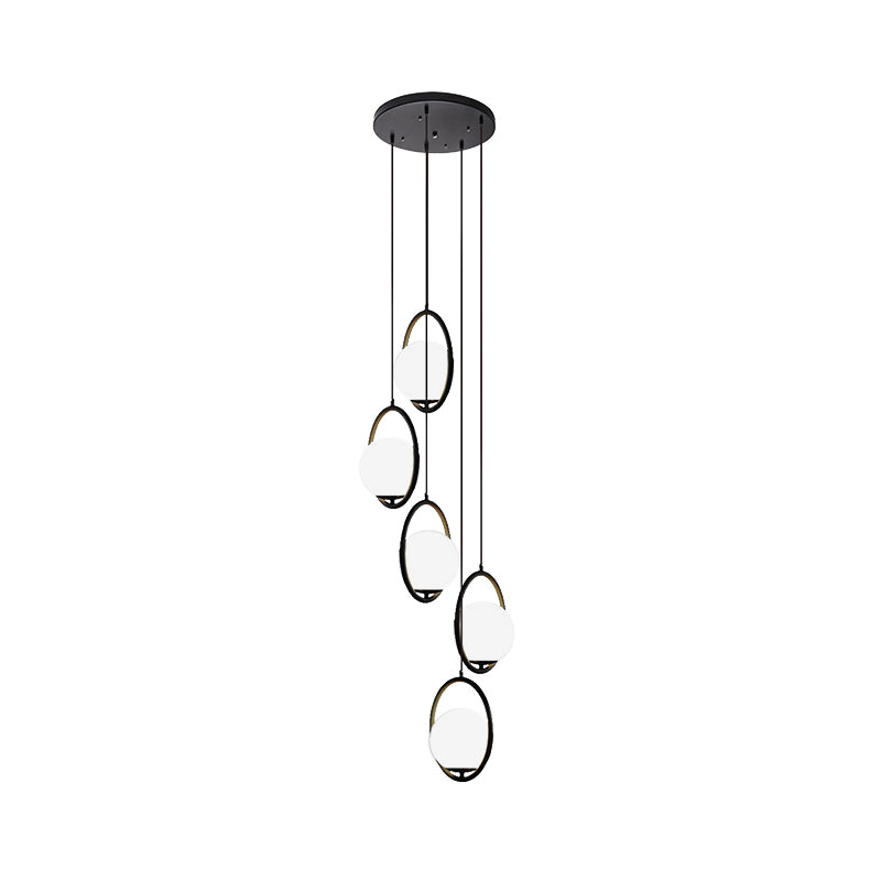 Glazen Bolkroonluchter – Zwart Metalen Hanglamp met Meerdere Glazen Bollen voor Trappenhuis, Eetkamer, Woonkamer