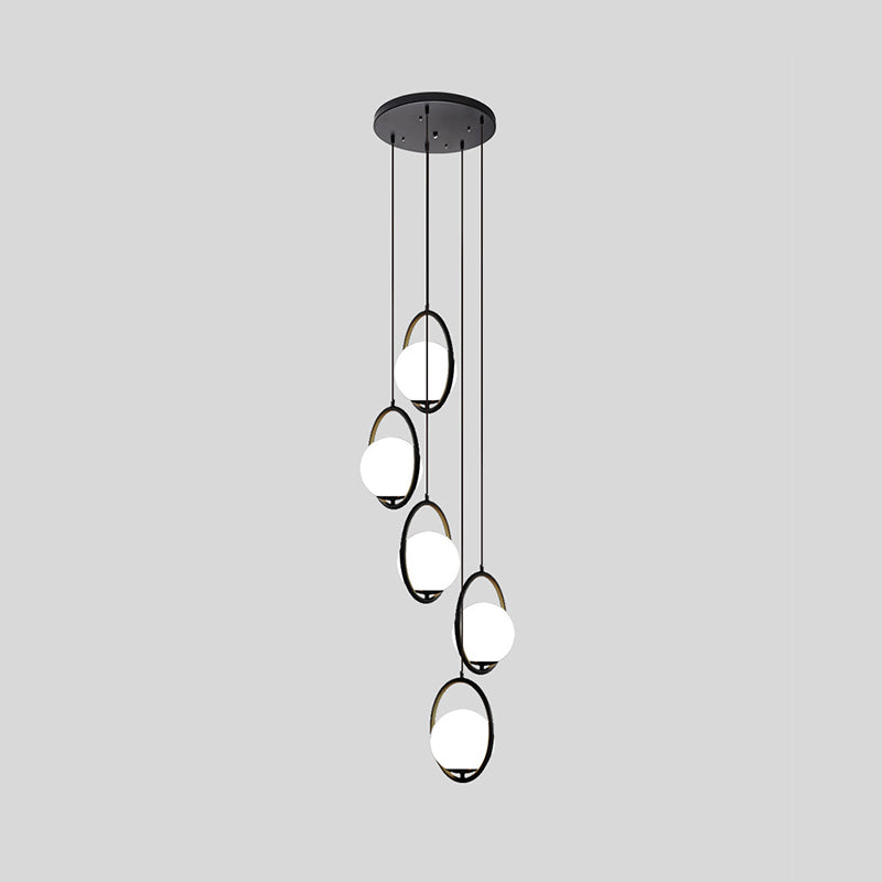 Glazen Bolkroonluchter – Zwart Metalen Hanglamp met Meerdere Glazen Bollen voor Trappenhuis, Eetkamer, Woonkamer