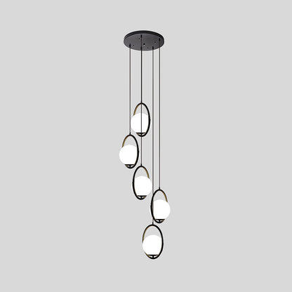 Glazen Bolkroonluchter – Zwart Metalen Hanglamp met Meerdere Glazen Bollen voor Trappenhuis, Eetkamer, Woonkamer