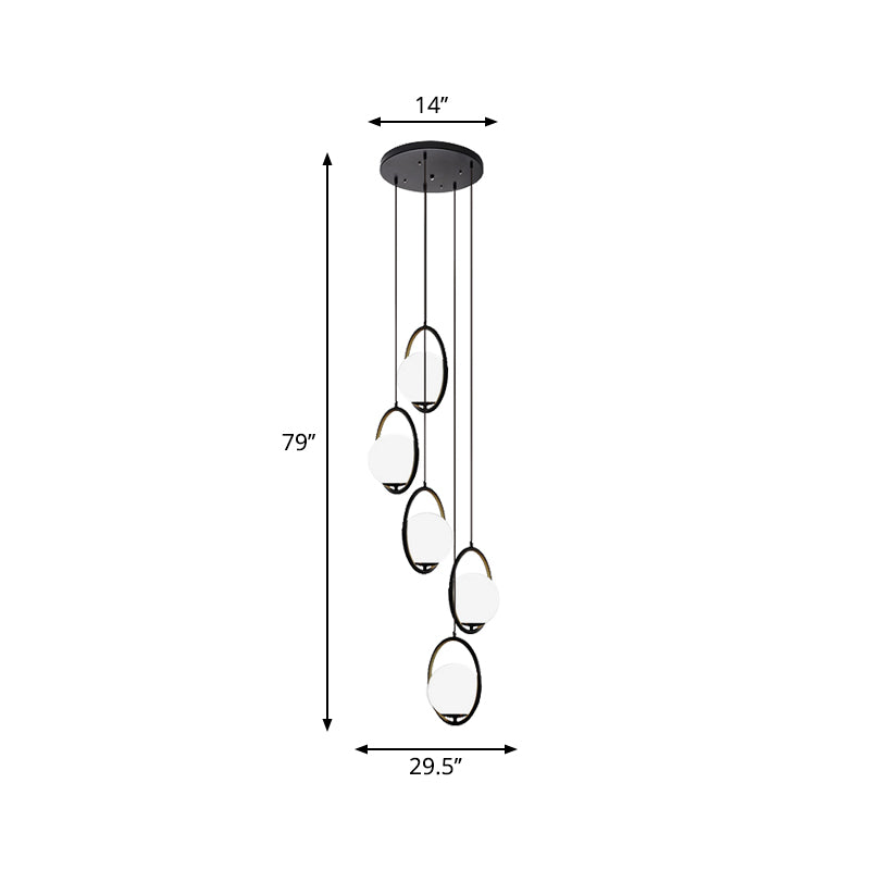 Glazen Bolkroonluchter – Zwart Metalen Hanglamp met Meerdere Glazen Bollen voor Trappenhuis, Eetkamer, Woonkamer