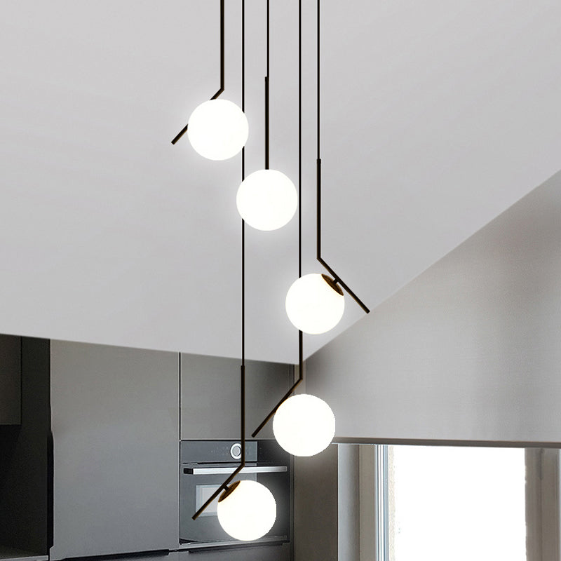 Glazen Bolkroonluchter – Zwart Metalen Hanglamp met Meerdere Glazen Bollen voor Trappenhuis, Eetkamer, Woonkamer
