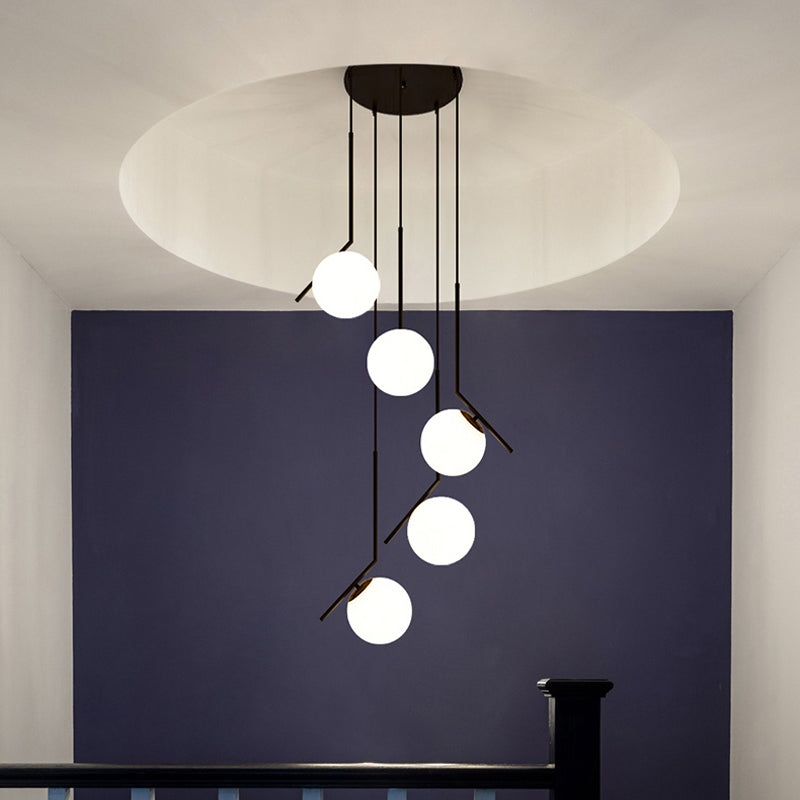 Glazen Bolkroonluchter – Zwart Metalen Hanglamp met Meerdere Glazen Bollen voor Trappenhuis, Eetkamer, Woonkamer