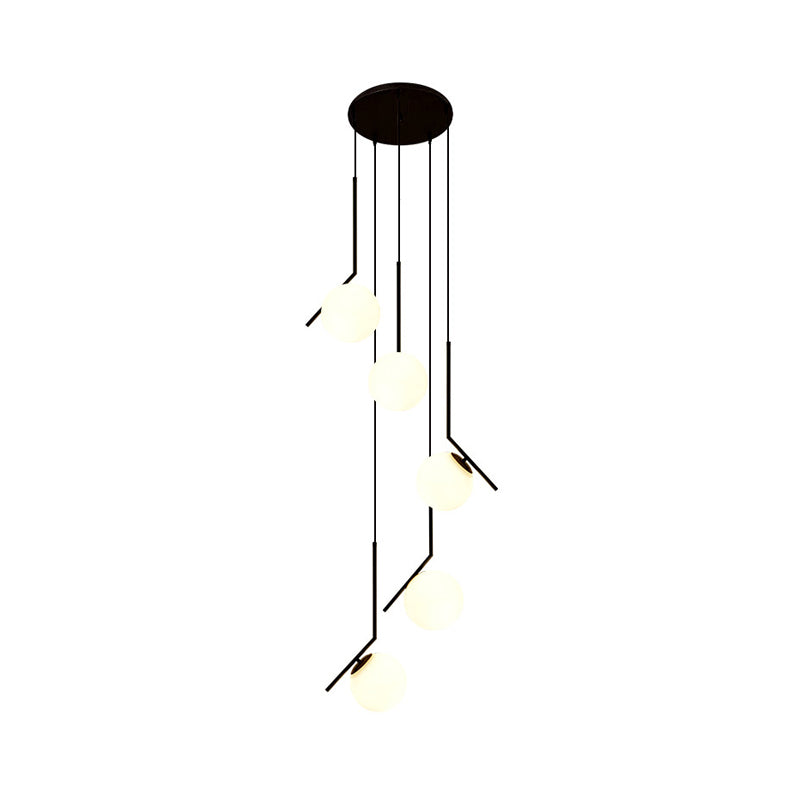 Glazen Bolkroonluchter – Zwart Metalen Hanglamp met Meerdere Glazen Bollen voor Trappenhuis, Eetkamer, Woonkamer