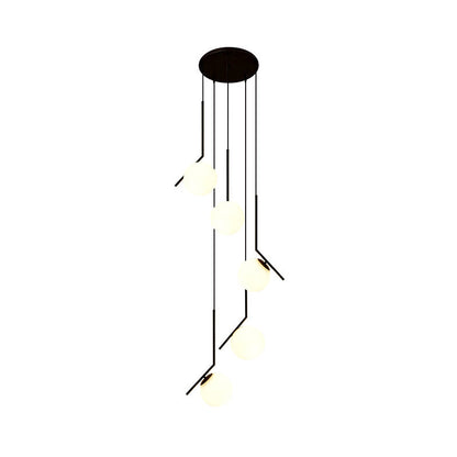 Glazen Bolkroonluchter – Zwart Metalen Hanglamp met Meerdere Glazen Bollen voor Trappenhuis, Eetkamer, Woonkamer